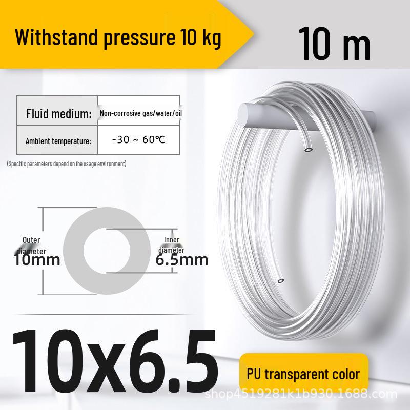 Zhuo Ji 8mm High-Pressure Transparent PU Air Hose for Air Compressors (Sizes: 4/6/10/12/14/16)