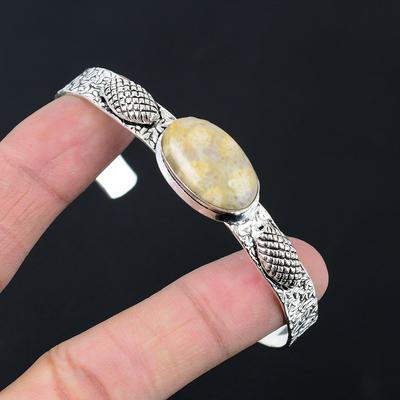 Sisters Day Sale Natural Fossil Coral Sterling Silver Trendy New Bangle Bracelet