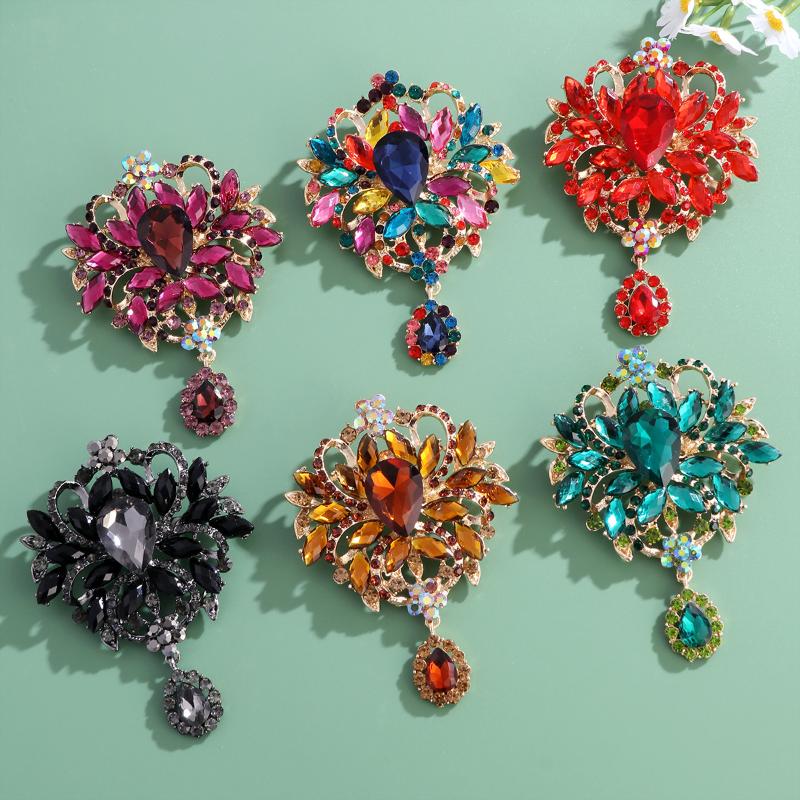 1Pcs Unisex Rhinestone Pins Luxury Large Crystal Glass Pendant Brooches For Women Banquet Party Backpack Gifts Jewelry Accessory