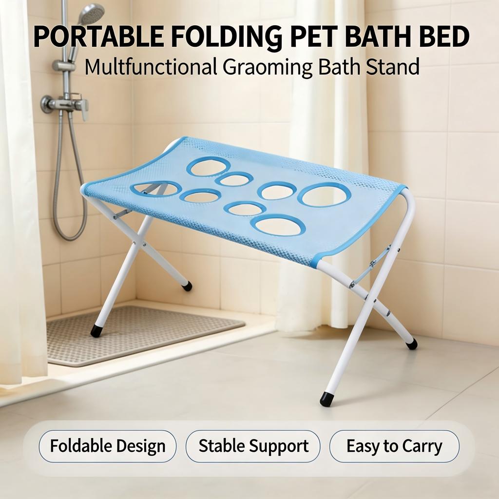 Portable Folding Pet Bath Bed, Breathable Mesh Multifunctional Grooming Shower Bracket Pet Restraint for Cat Dog Pet Accessory