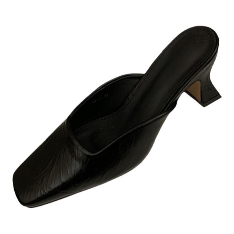Temperament high-heeled bag head half slippers outer wear women's shoes spring and summer 2025 new thick heel not tired feet shallow mouth single sho