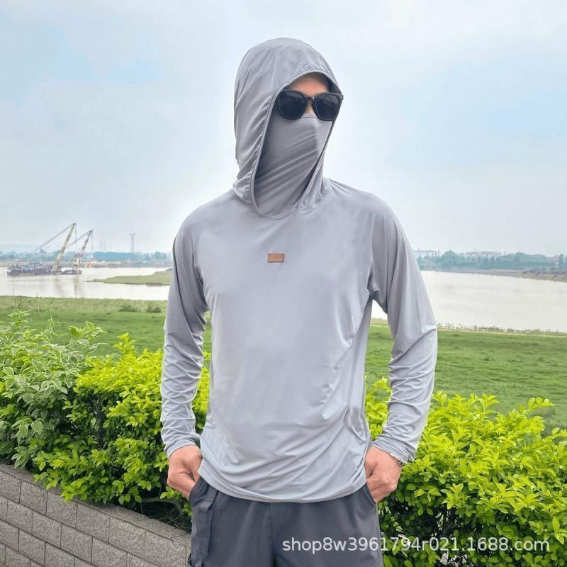 Mens UPF 50 Quick-Dry Fishing Sun Protection Hooded Rash Guard T-Shirt Beach Surfing Outdoor Activities