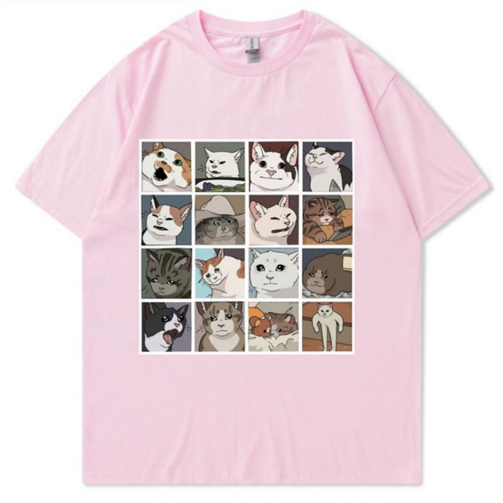 New animal dog cat print summer mens and womens loose casual tops