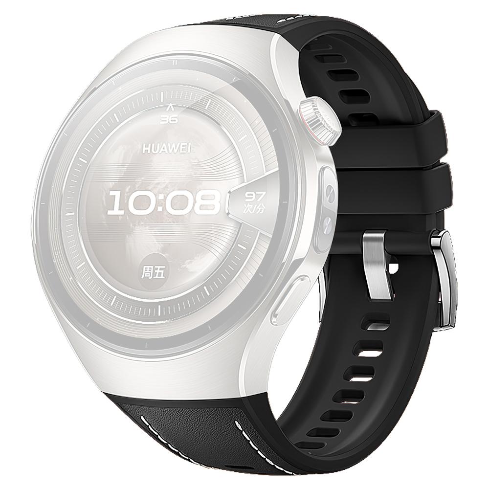 

Для Huawei Watch 5 46 мм Ремешок для часов Натуральная коровья кожа Силиконовый ремешок на запястье Black