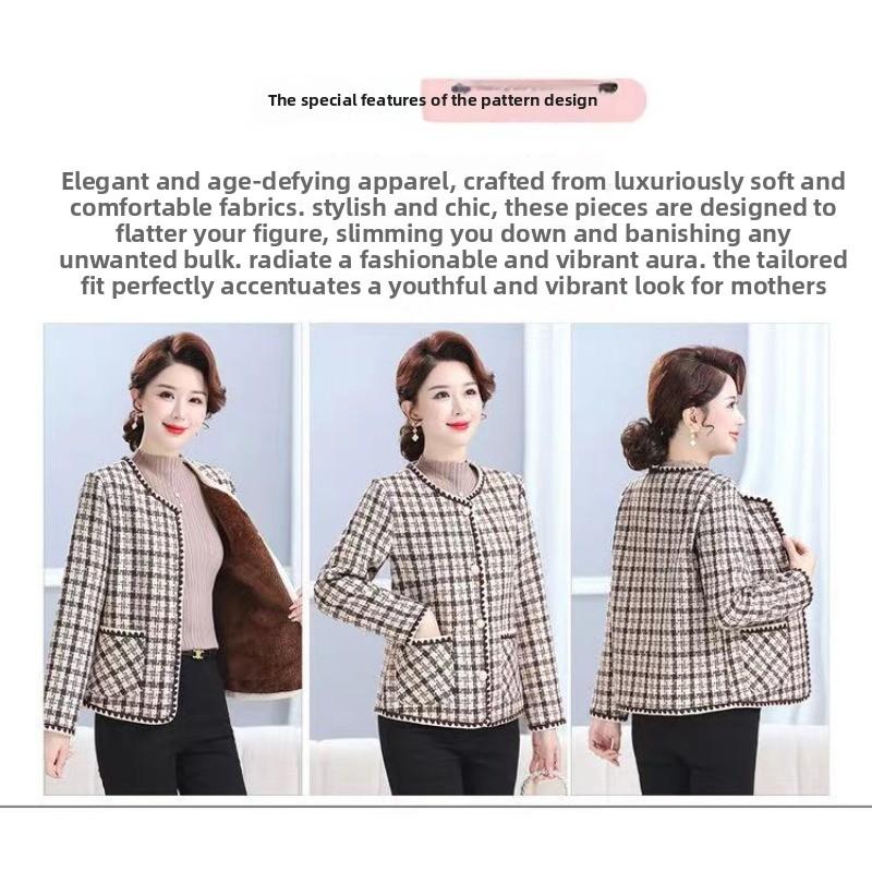 Fashion mother's versatile short Xiaoxiangfeng jacket middle-aged women's clothing autumn and winter clothing new velvet top cardigan
