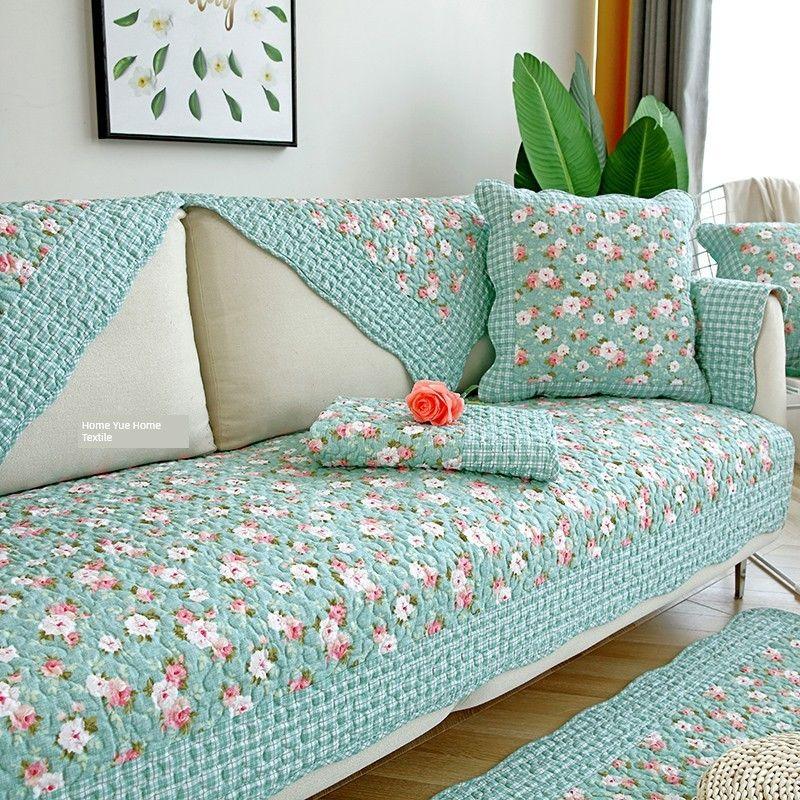 

Минималистичный чехол на подушку для дивана в корейском стиле, из чистого хлопкового твила, стеганый, с противоскользящим покрытием, ткань для чехла, подушка на весь год, машинная стирка Dream Weaving Garden-Green 70 * 70cm