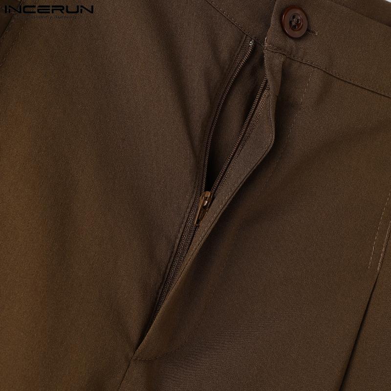 INCERUN Men Zip-up Waist Pockets Casual Loose Long Wide Legs Pants Trousers