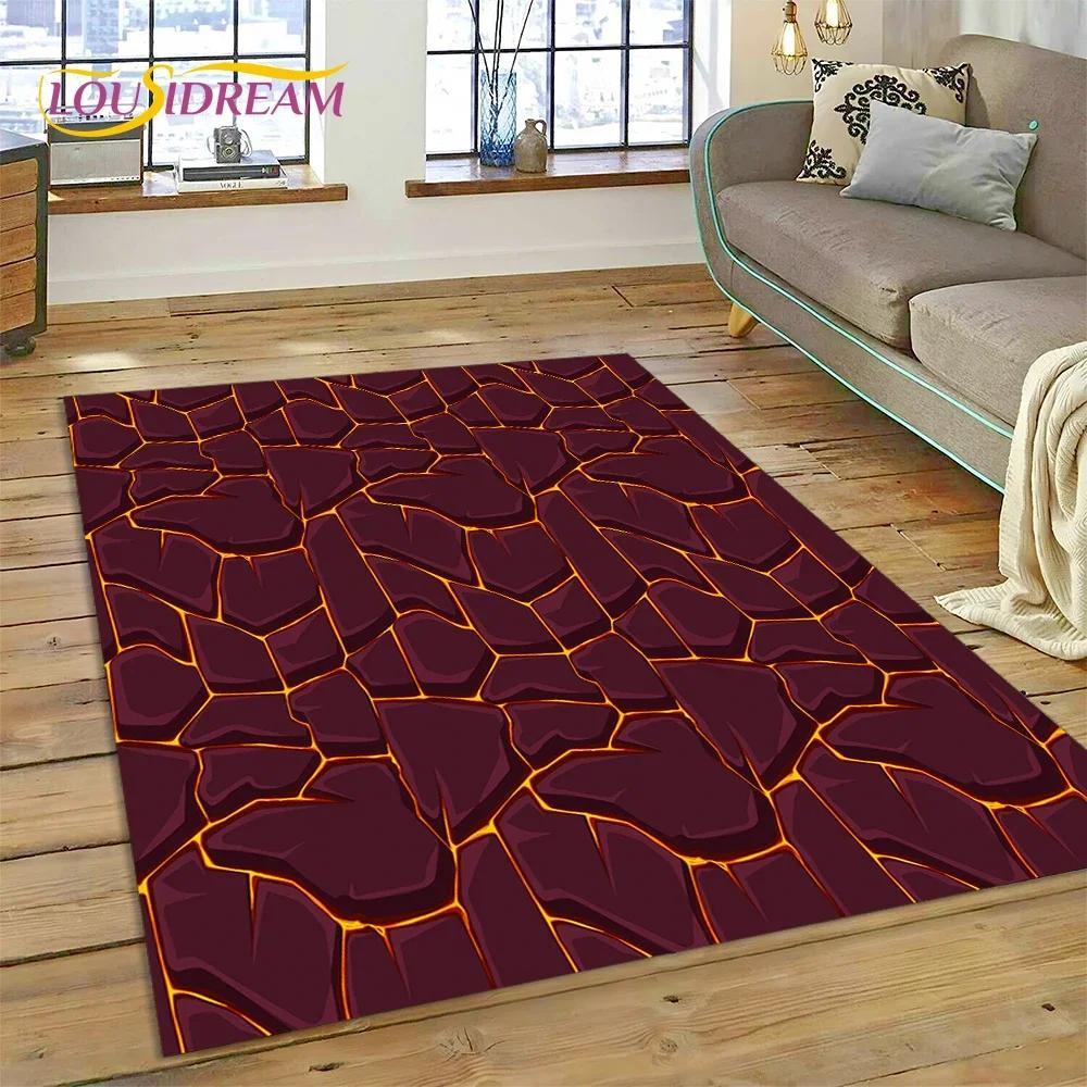 3D Volcano Lava Magma Carpet Rug for Bedroom Living Room Home Sofa Decoration,Children Game Large Decor Floor Mat Non-slip Gift