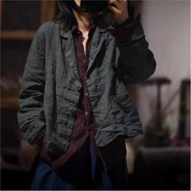 Johnature Kvinne Spring Casual Langermer Ensfarget Vintage Single Breasted Retro Personality Coats