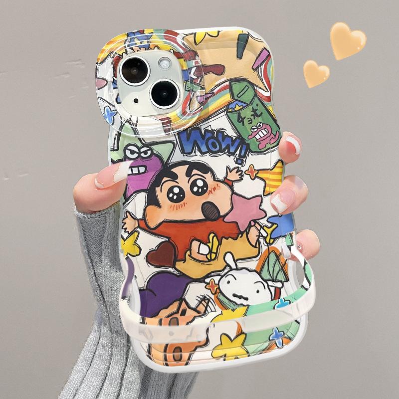 Graffiti Crayon Small New Application Apple 15promax Mobile Phone Case 14 Cute Cartoon 13 Double Bracket 16 Silicone 11
