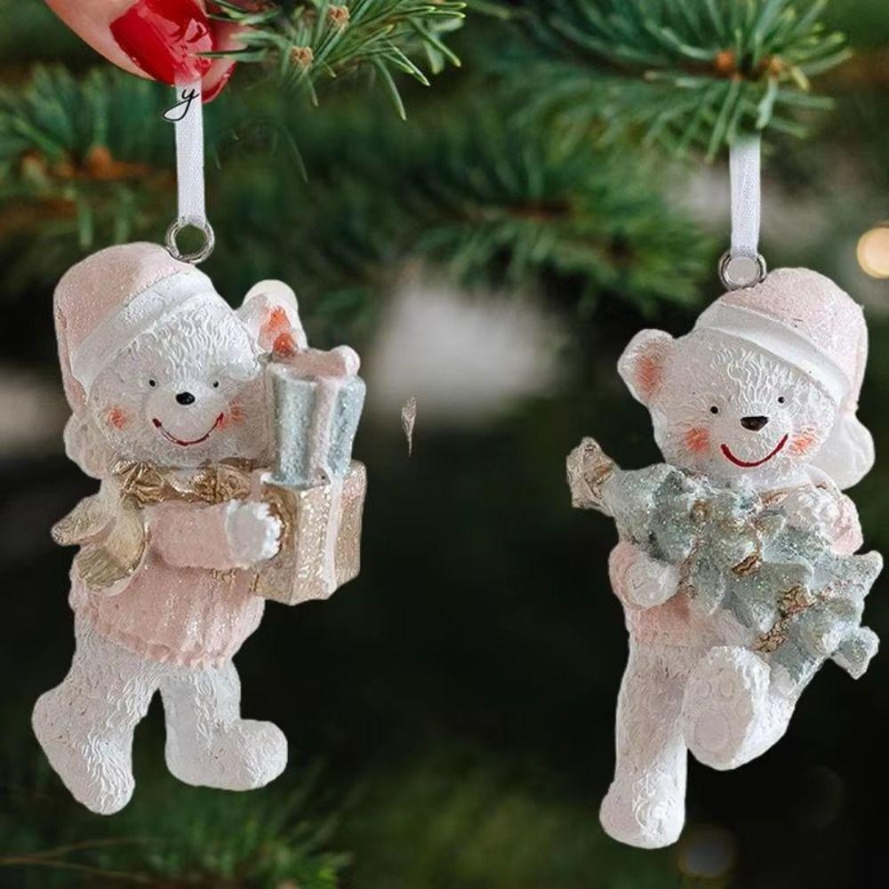 2PCS Couple Bear Cute Resin Christmas Bear Resin Decorative Pendants  Party Supplies