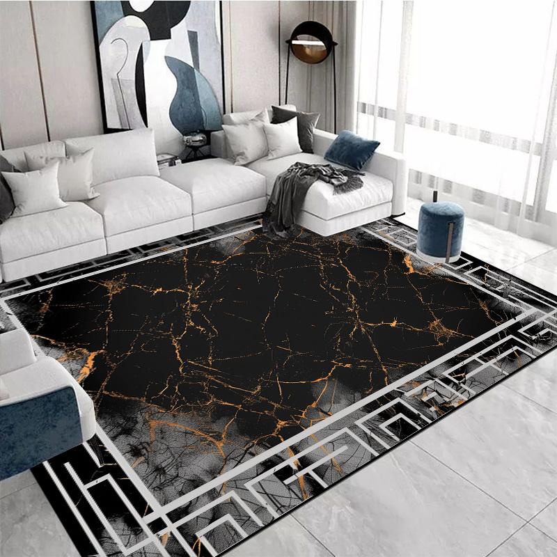 Luxury Black White Marble Print Carpet for Living Room Decor Sofa Coffee Table Rugs Bedroom Lounge Nonslip FloorMat Kitchen Rugs