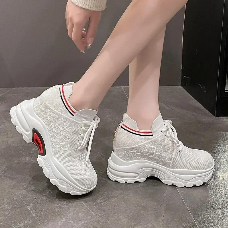 Fashion 8CM 2024 New Women Spring Shoes New Sock Sneakers Platform Wedge Heel Dad Shoes Chunky Sneakers Pumps Breathable Comfy Shoes