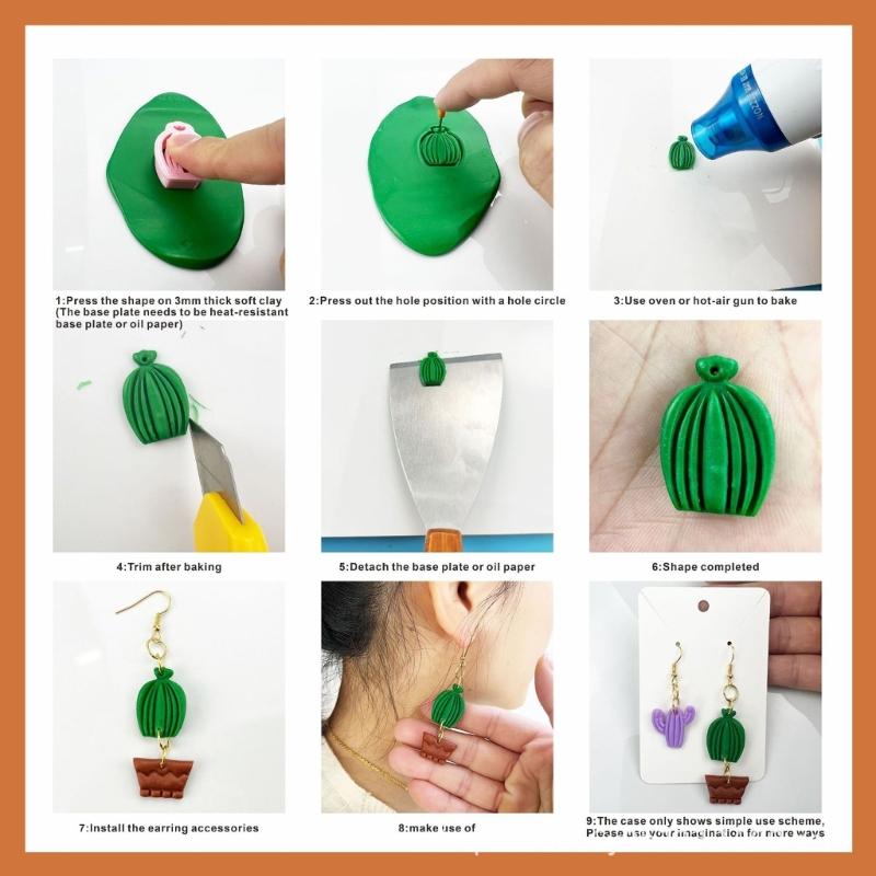 18Pcs Spring Fresh-Cactus Soft Pottery Cutter Earring Jewelry Pendant Maker Green Plant Ornament Pendant Cutting Mold