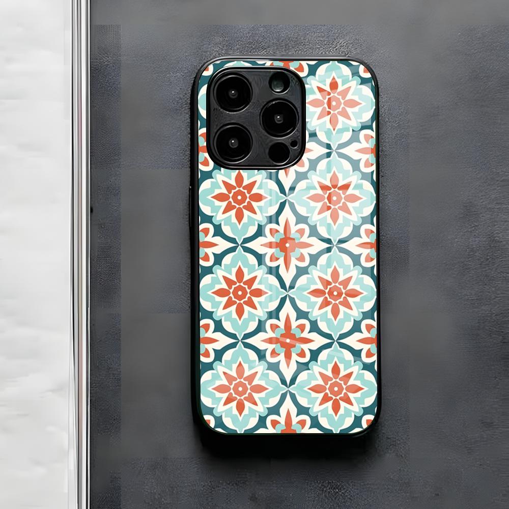 Muted Moroccan Mosaic Tiles Phone Case For IPhone 17 Air 16 E Pro Max 15 14 13 Mini 12 Pro 11 Max Plus Black Glass Cover