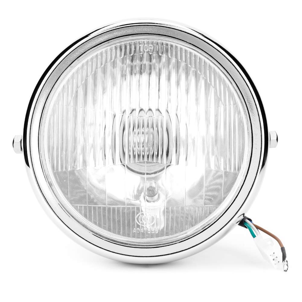 KIMISS Universal Bike Retro Silver Shell White Lens Headlamp Front Headlight for GN125