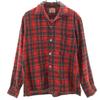 60s Vintage Wool Blend Check Pattern Long Sleeve Open Collar Shirt M Red Men's Used