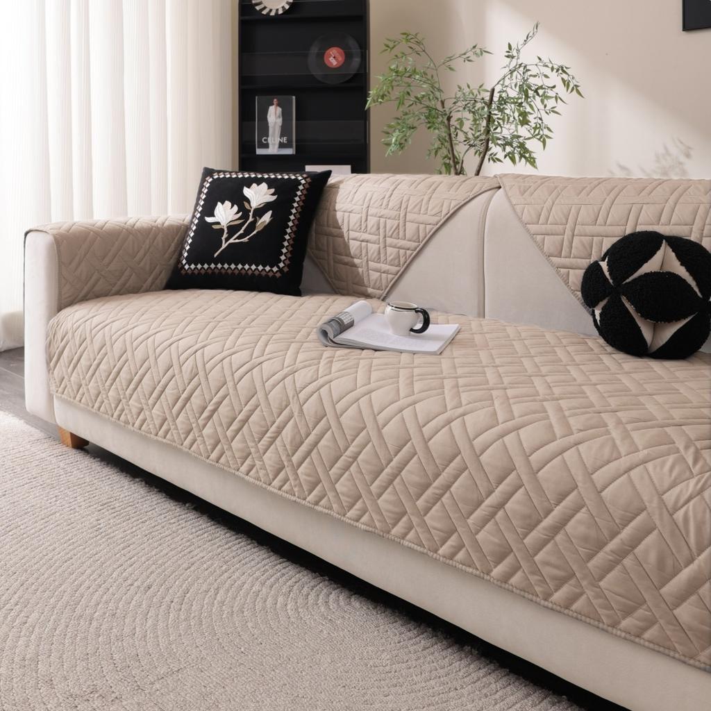 1Pc Thicken Geometric Quilted Non-Slip Sofa Cover, Solid Color Sofa Towel All Seasons Universal Fit Couch Seat Pad Protector