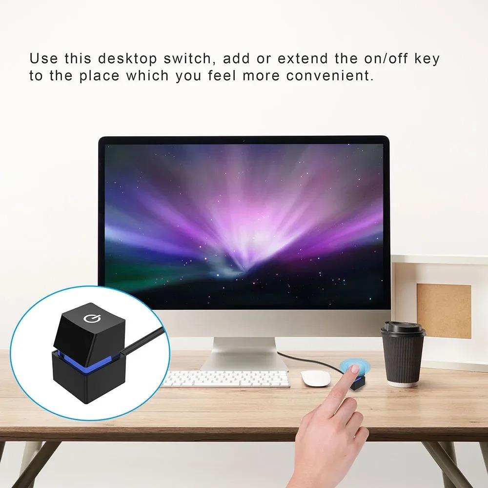 2M External Desktop Computer Power Button Switch Mechanical Key PC Extension Cable PC Start Power On Off Switch for Home Office