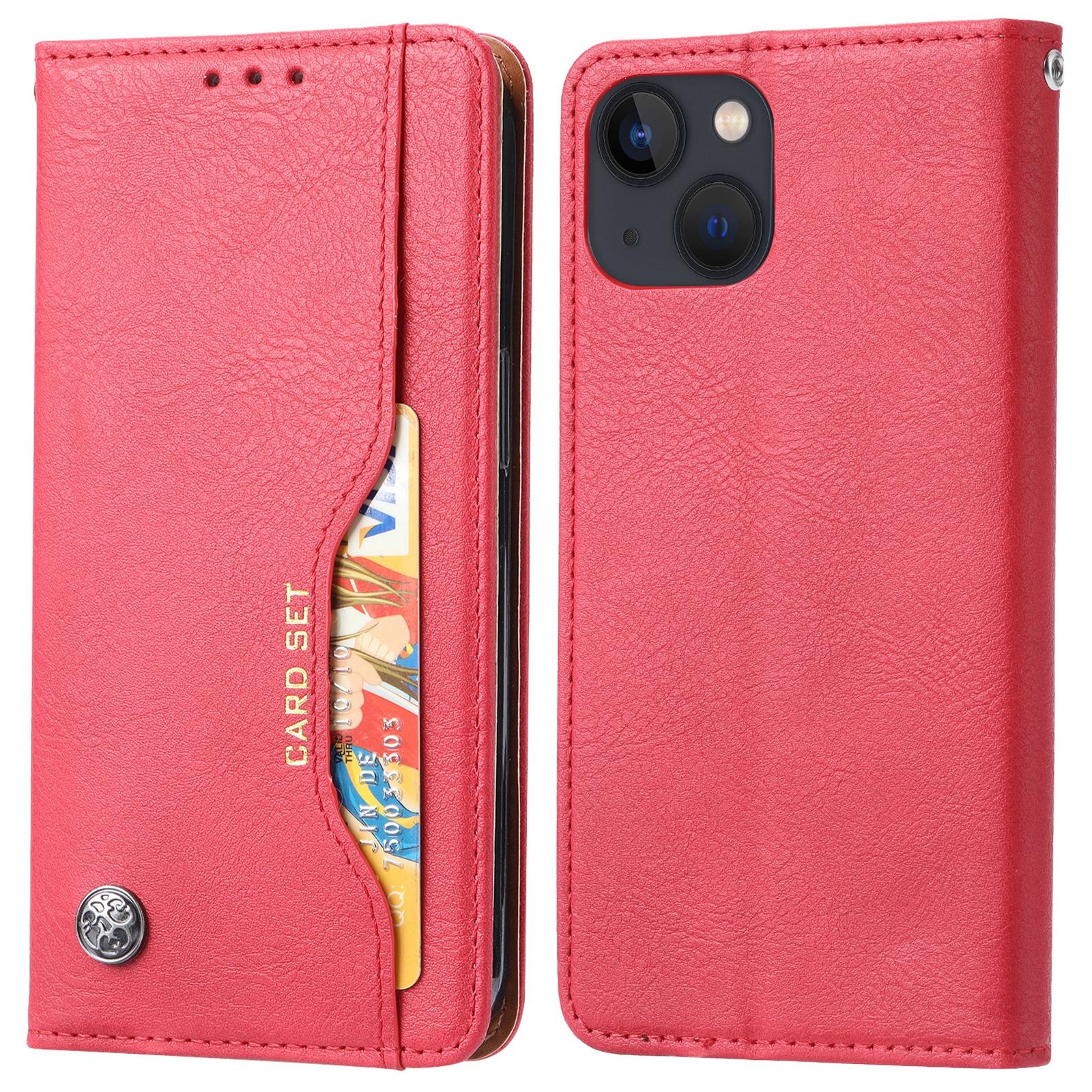 

For iPhone 15 Magnetic Closing PU Leather Wallet Phone Cover Drop-proof Stand Case Red