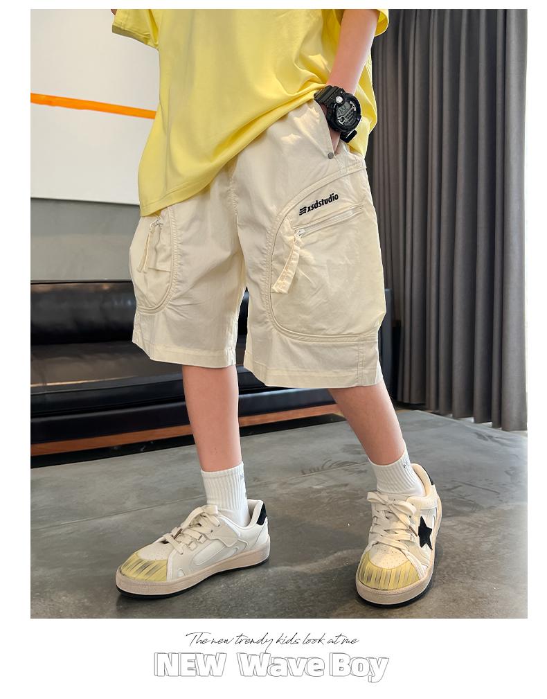 Boys' summer thin workwear shorts 2026 new item, big boys' summer clothes, boys' mid pants, worn over children's five quarter pants