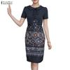 ZANZEA Women Ethnic Print Casual Doll Collar Summer Short Sleeve Dress