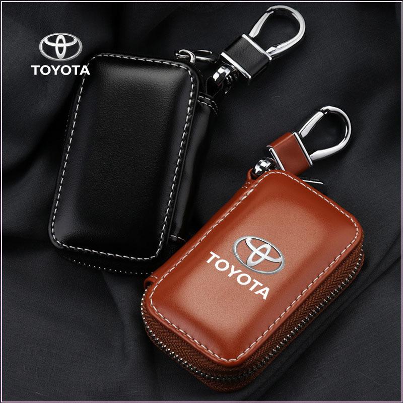 Car Key Bag Zipper Case Anti-Theft Key Fob Pouch Leather Emblem Keychain Zipper for Toyota GR GTR GAZOO Racing Logo Auris Pruis RAV4 CHR Corolla CAMRY