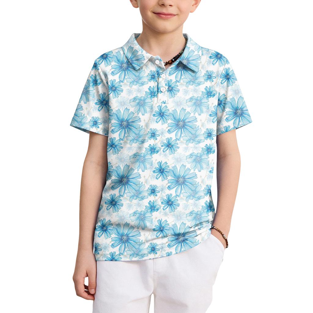 Kids Short Sleeve Polo Shirt Quick Dry Breathable Fabric Button Down Collar Lightweight Design Suitable for Outdoor and Indoor Activities