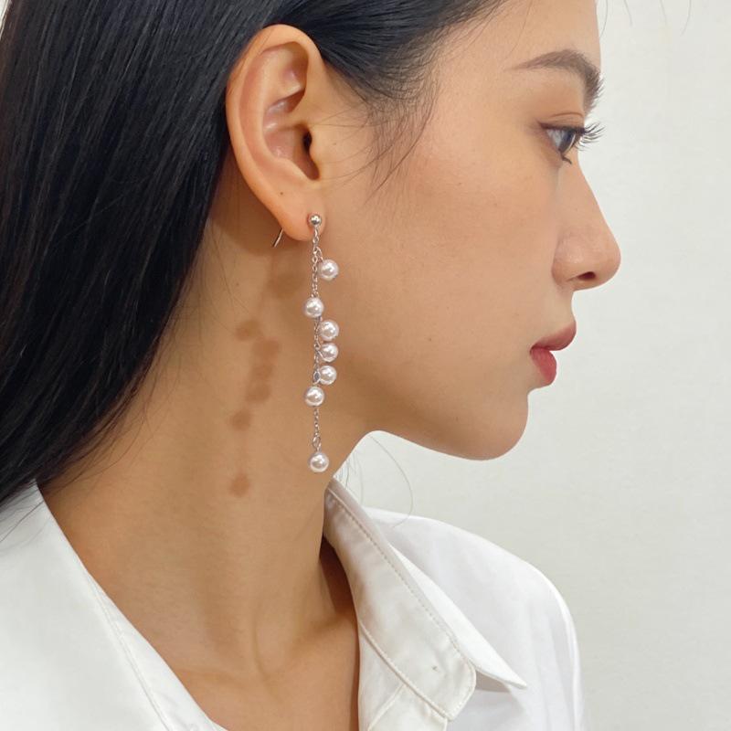 S925 Sterling Silver Long Pearl Tassel Grape Stud Earrings 925 Sterling Silver