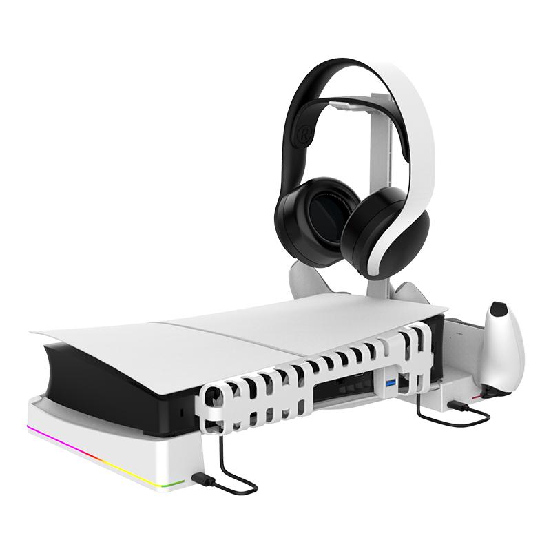 Multi-Functional Horizontal Stand for PS5 Slim/Pro Console with Dazzling RGB Colors Equipped with 3 Cooling Fans