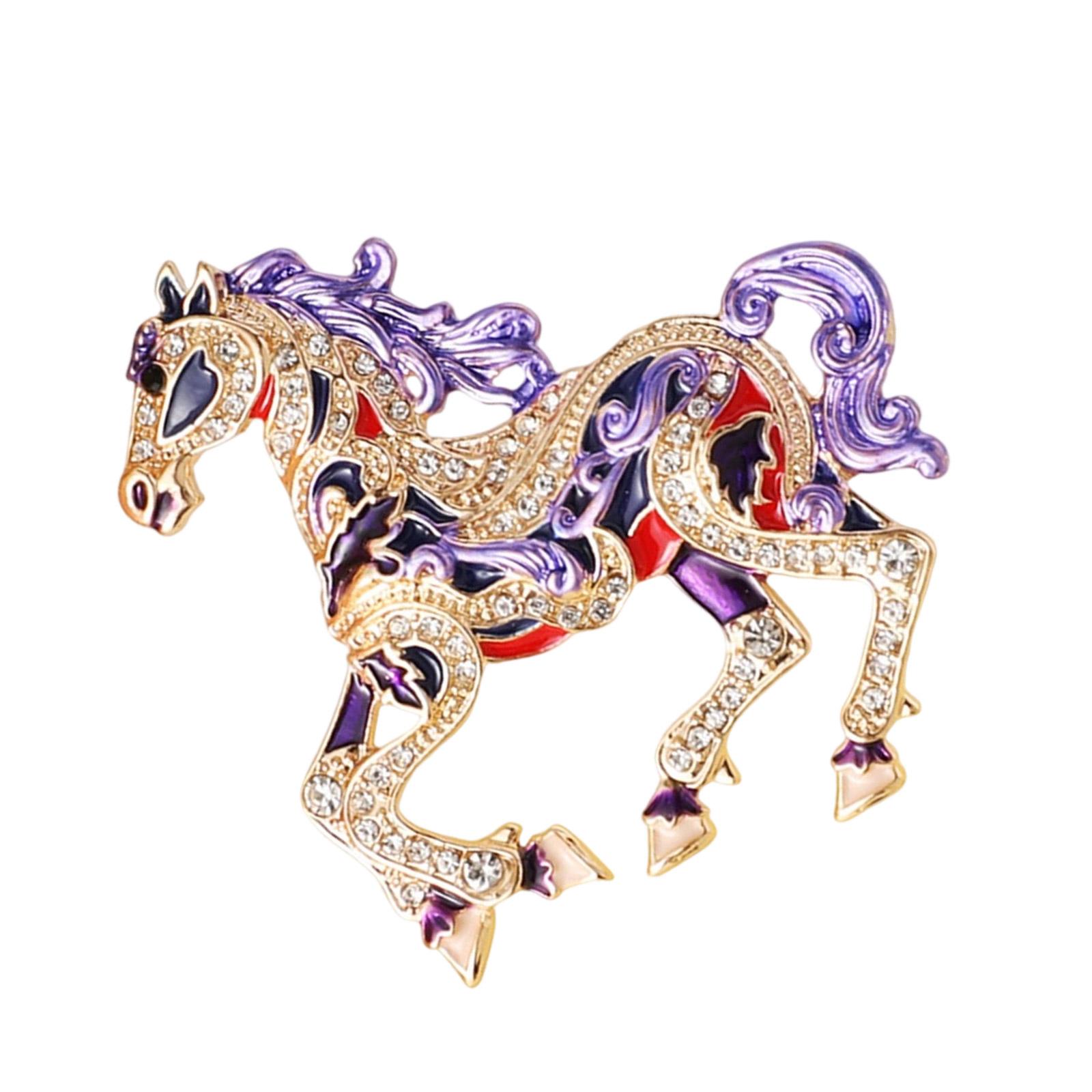 

Прочная брошь из цинкового сплава с китайским зодиакальным знаком Лошади для модных аксессуаров и особых случаев фиолетовый