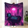 Large Cyberpunk Synthwave Neon Night Cityscape Throw Blanket Sci-Fi Vaporwave Aesthetic Tapestry Couch Decor 150x200cm