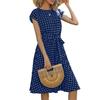 Women Polka Dot Print Midi Dress Crewneck Short Sleeve A-line Dress with Belt Summer