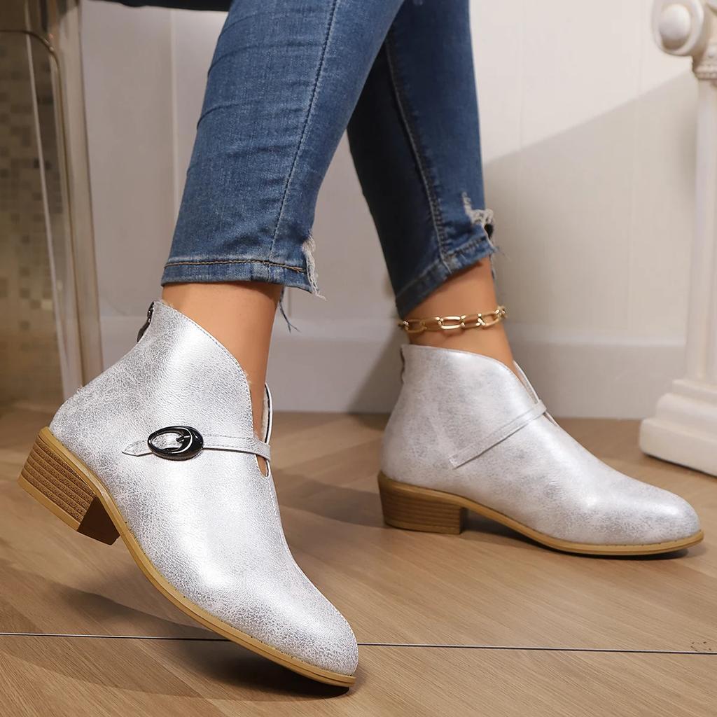 Fashion Mid Heels Women Snow Ankle Boots Short Plush Warm Shoes 2025 Winter Brand Casual Chelsea Boots Leather Goth Pumps Botas Mujer