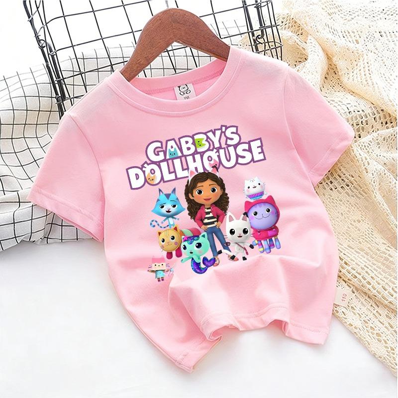 Gabbys Dollhous Child Cotton T-shirt Short Sleeve Anime Cartoon Print Girl Toddler Tees Streetwear Casual Kids Cute Clothes Tops