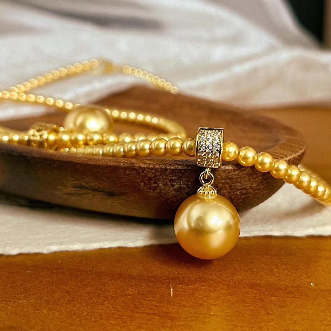 

Vintage Atmosphere Philippine Gold Bead Shijia Zhengyuan High-Gloss Pearl Collarbone Chain Necklace Women S Pendant