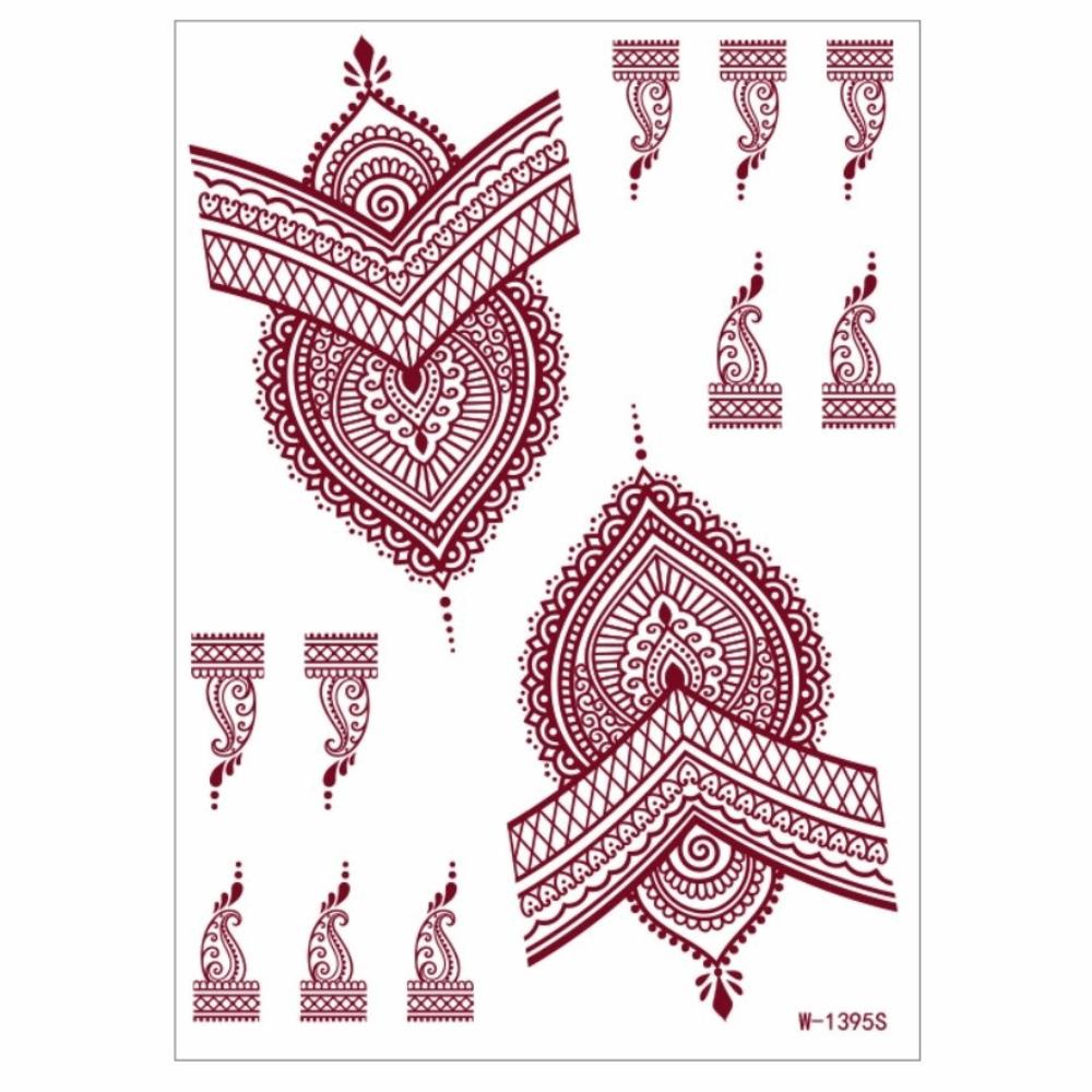 Lace Fake Tattoo Temporary Tattoo Red Mehndi Stickers Red Henna Tattoo Decals  Women/Lady