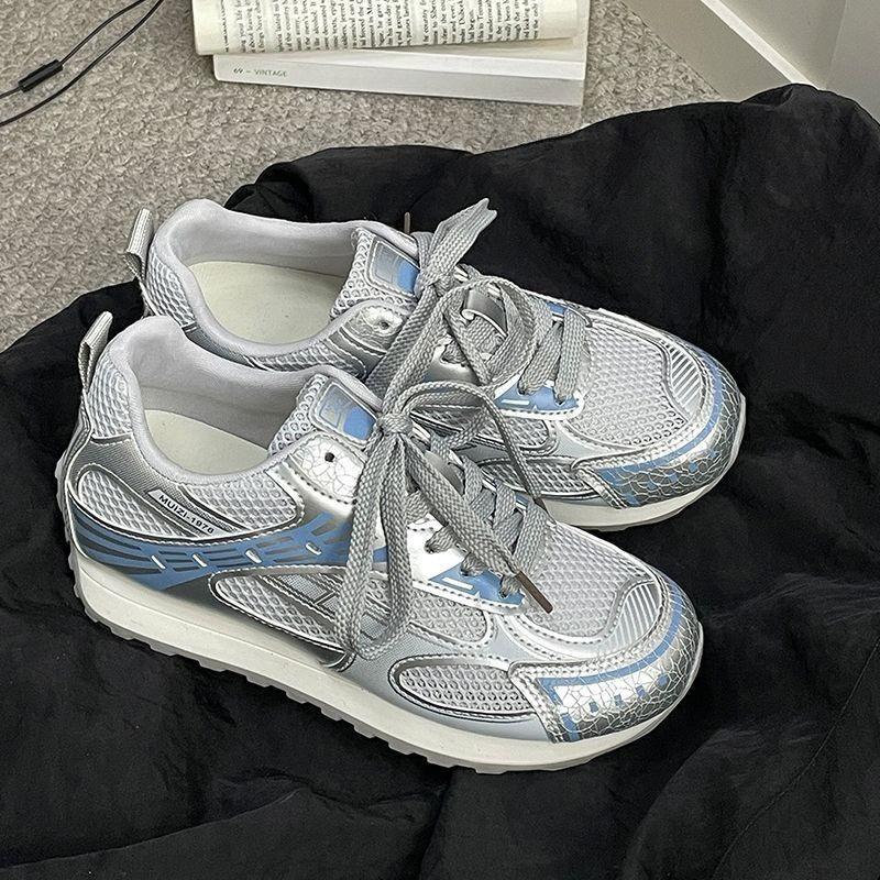 Дышащие женские туфли нового стиля на толстой подошве с вырезами, повседневная и спортивная обувь 35 синий