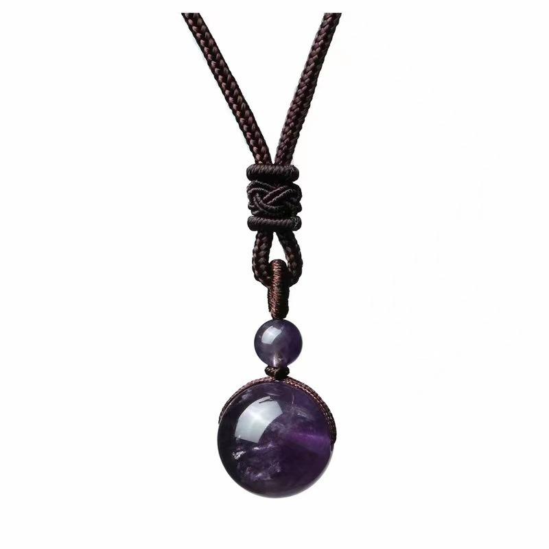 16mm Black Obsidian Tiger Eyes Amethyst Stone Women Men Necklaces with Adjustable Braided Rope Cords Natural Crystal Pendant Ne
