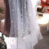 Vintage Pearls Tulle Bridal Veil Pearls Wedding veil Elegant Waist Length Drop Veil  Wedding Dress