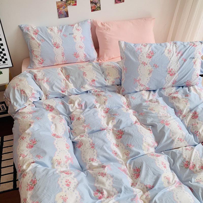 Super Soft Cotton Chenille Bear Embroidery Bedding Set - 4-Piece Simple Cartoon Duvet & Sheet
