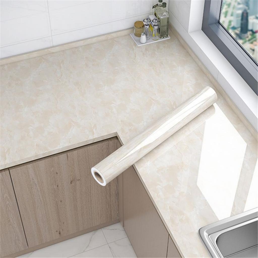 Marble Glossy Self-Adhesive Wallpaper Waterproof Home Decor Stickers for Dining Table Cabinet - Wear-Resistant Wall Covering