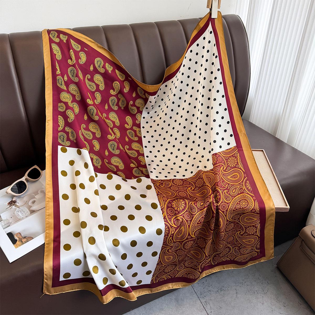 

Новый корейский стиль Весна и лето Лоскутный Квадратный Шарф с Орехами Кешью Горошек Художественный и Универсальный С Цветными Блоками Свежий и Чистый Шарф 90*90cm