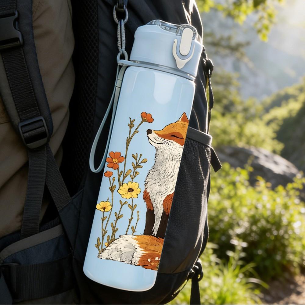 1PC Fox Family Autumn Forest Print 750ml Color Plastic Sports Water Bottle Leakproof Flip Straw Lid Suitable for Sports Office Home Use
