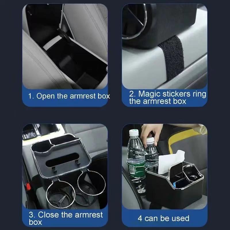 Multi functional car storage box, cup holder, tissue box, car armrest box, phone holder, multi-layer storage box