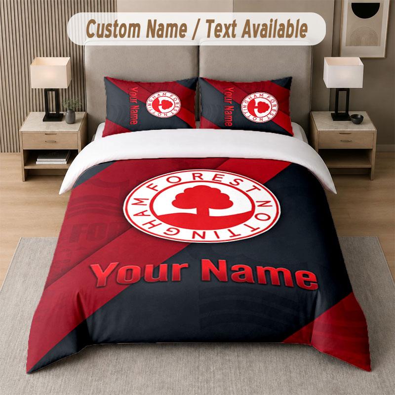 Maßgeschneidertes Bettwäsche-Set Nottingham Forest FC Muster, Druck Name Text 1 Bettbezug plus 2 Kissenbezüge Heimtextilien