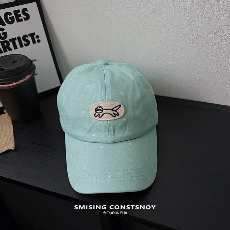 Korean Ins Style Polka Dot Cat Embroidery Baseball Cap Women Summer UV Protection Face Slim Casual Soft Top Sun Hat