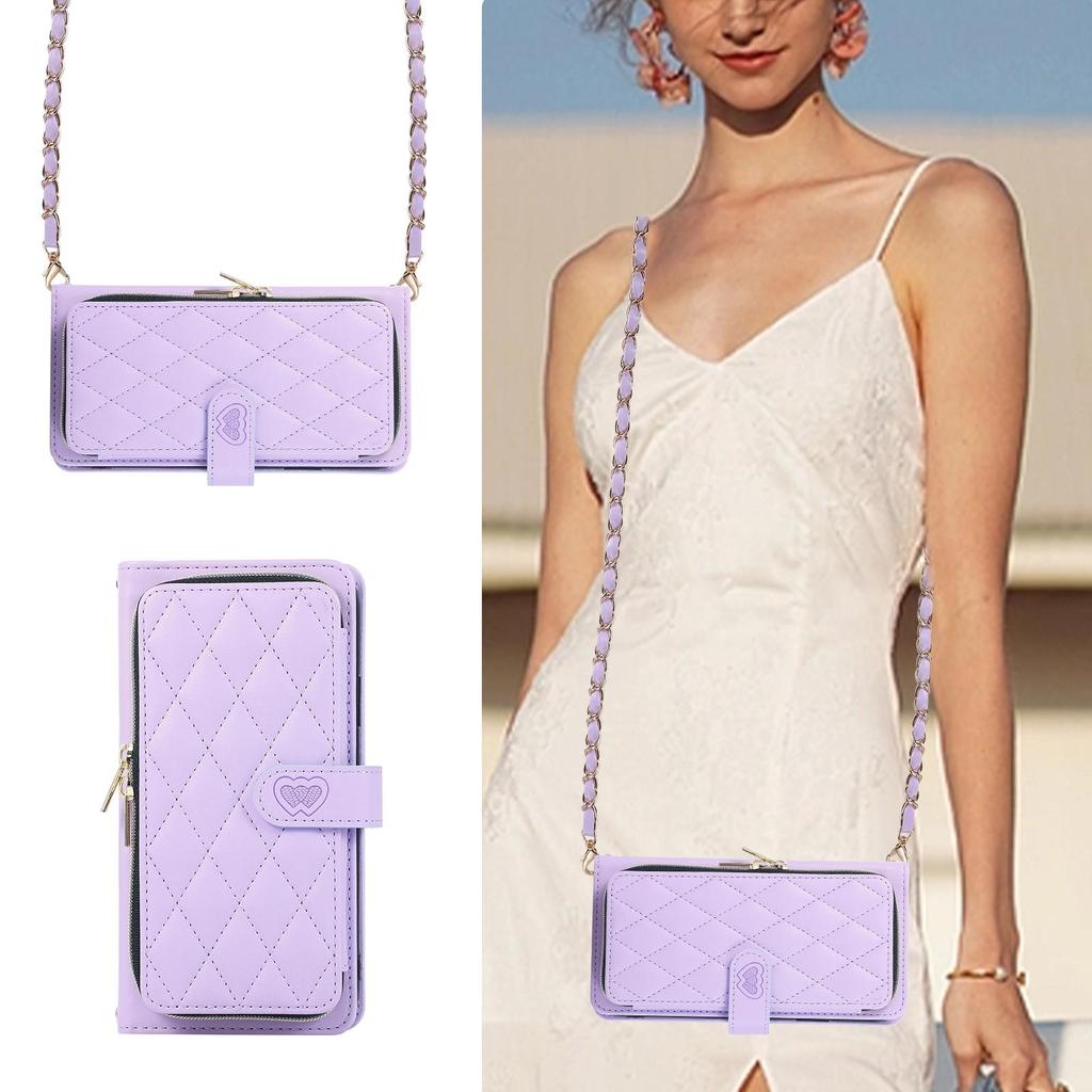 Reißverschluss-Crossbody-Geldbörse mit Kette, Umhängeband, 9 Karten, Ledertasche für iPhone 15 14 13 12 Pro Max XS Max 7P 8P / Samsung S23 S22 S21 Ultra Plus A14 A54 A13 A53