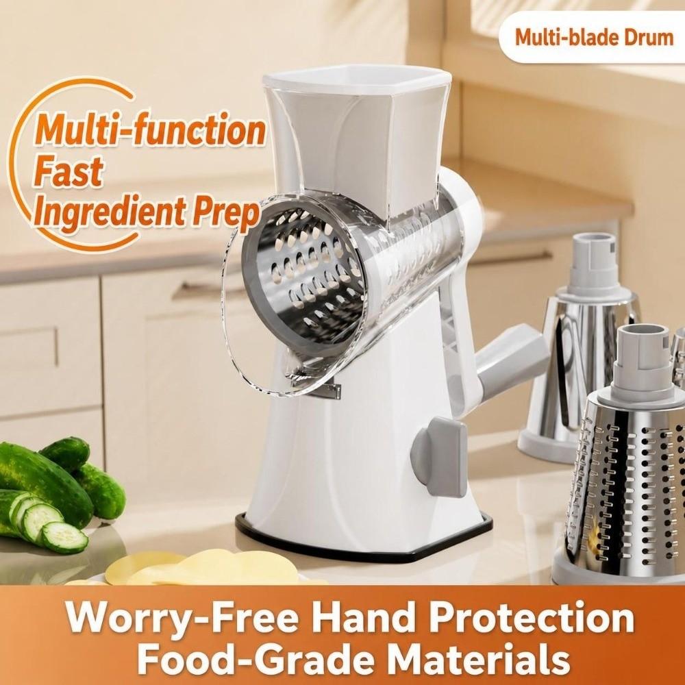 3 Sharp Drums Rotary Cheese Grater 3 in 1 Vegetable Shredder Peanut Nuts Grinder Garlic Potato