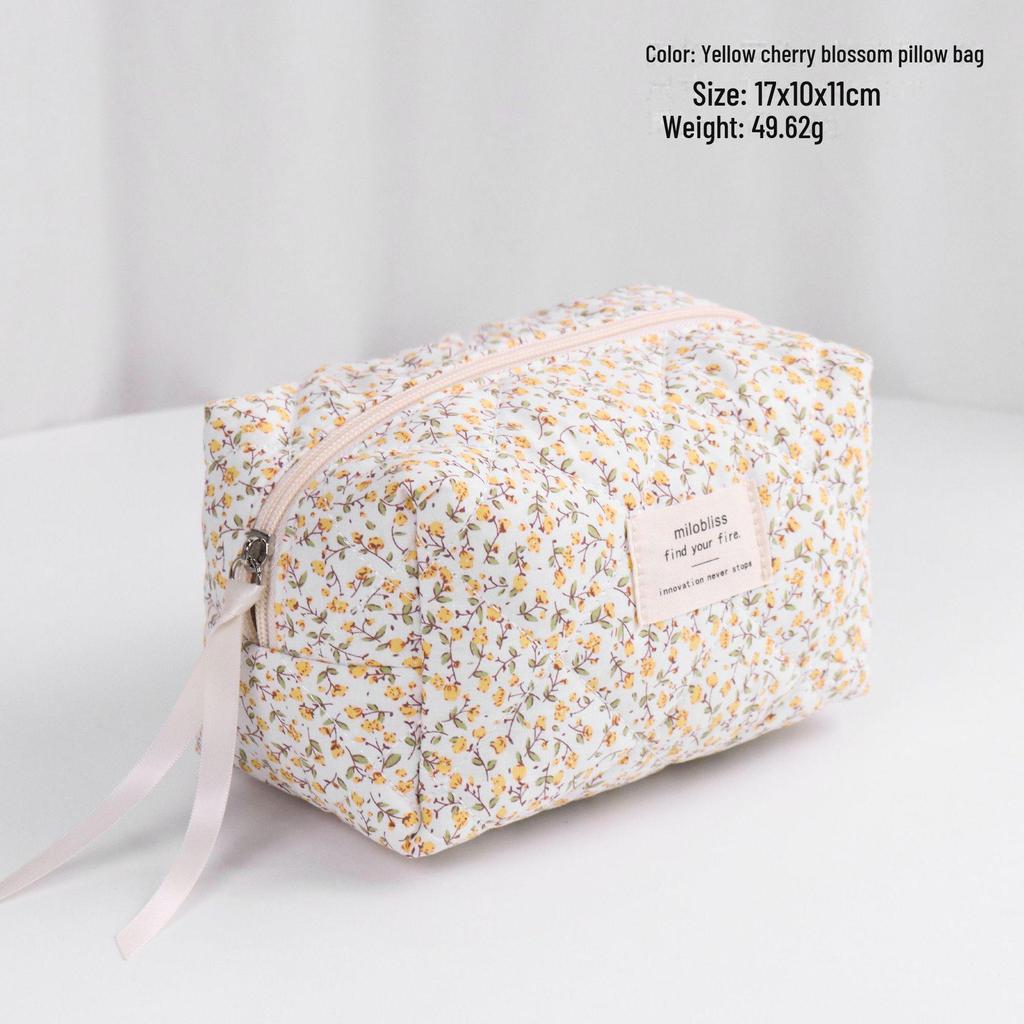High-Capacity Quilted Floral Cosmetic Handbag